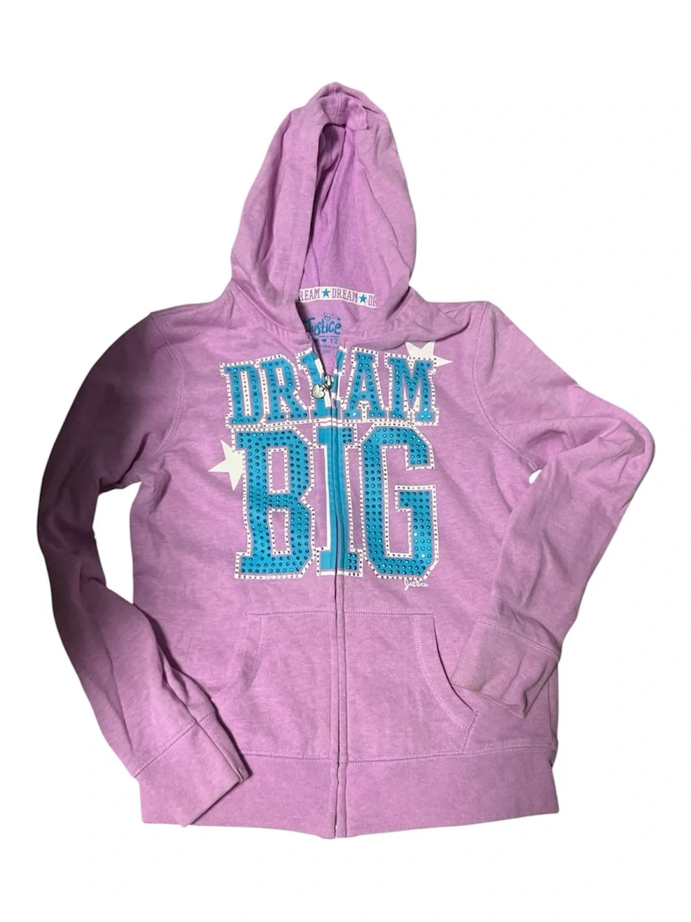 Kids girls Justice ' Lavender 'Dream Big' Zip-Up Hoodie sz 12